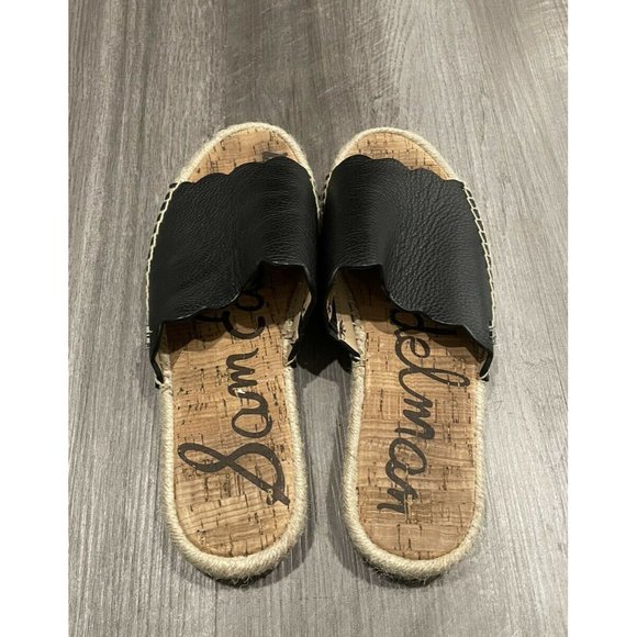 Sam Edelman Scallop Andy Pebbled Leather Black Sandals Size 6.5 Slip On Shoes - Picture 4 of 7